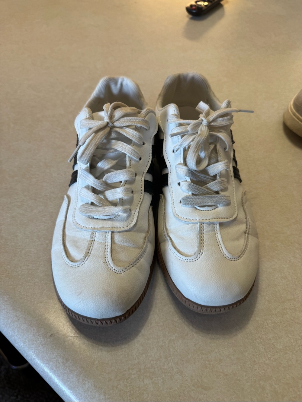 Women's White Lace-Up Casual Sneakers with Black Accent